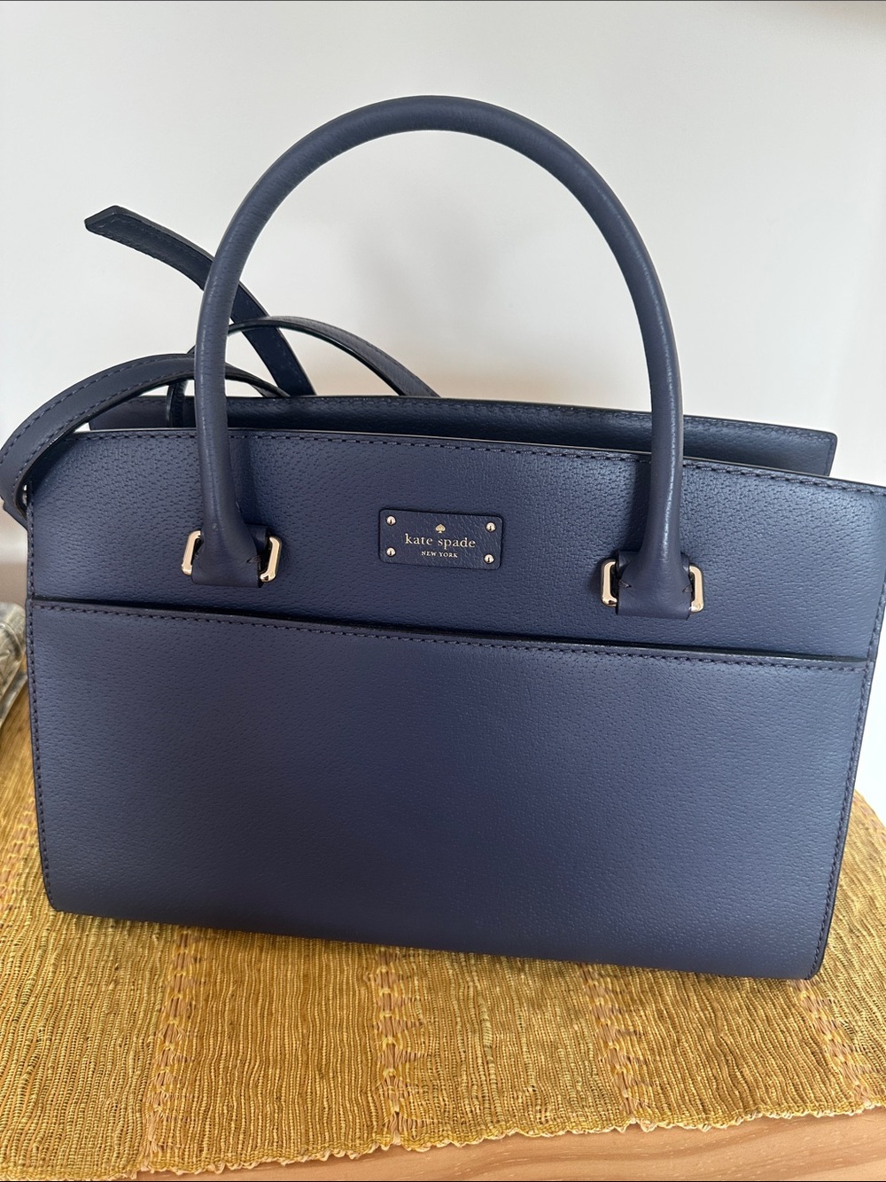 kate spade Navy Blue Leather shoulder bag with Gold Hardware
